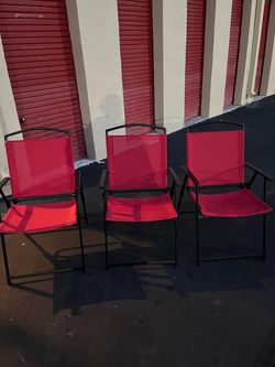 3 RED FOLDING HEAVY DUTY PATIO CHAIRS