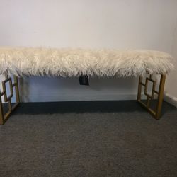 Mera Glam bench in white and gold faux sheepskin by Safavieh Home Collection