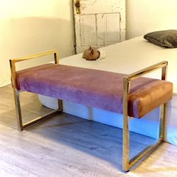 Bench / Chair / Velvet / Blush & Gold / Rimmed / Accent