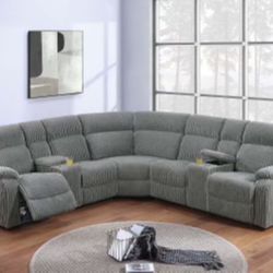 Manual Monitor Sectional Sofa Grey Corduroy 