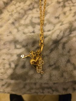 Gold-Tone Charm Necklace with Heart and Key