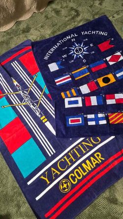 Set of 2 Vintage Beach Towels Colmar Yachting & A La Carte Tropical 100% Cot