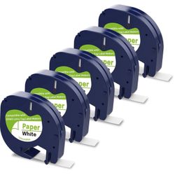 5 Pack Paper Label Refills Replacement for Dymo Letratag Refills 91200/91330 White Paper Tape 1/2 X 13, Compatible with Dymo Label Maker Refills, Work
