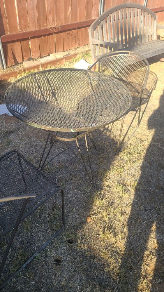 Metal Patio Table + Two Chairs