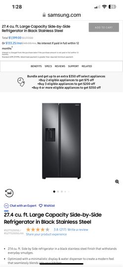 ššLarge Capacity Side-by-Side Refrigerator in Stainless Steel