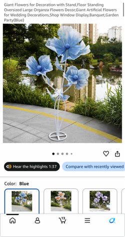 Giant Blue Organza Artificial Flowers with Stand