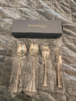 NEW Reed & Barton  Bellevue Matte 4 Pc Stainless Steel Hostess Set