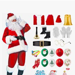 Santa Claus Costume for Men 25PCS, Christmas Santa Costume for Men Adult Deluxe Santa Suit large size