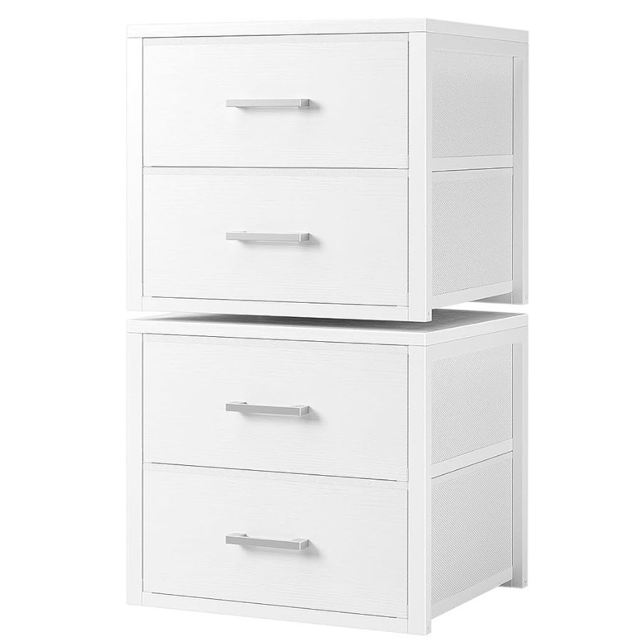 2 Stackable Storage Drawers Closet Organizers Fabric White Dresser