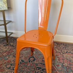 Set of 4 Orange Metal Dining Chairs – Industrial Tolix Style