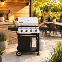Royal Gourmet Premium 4-Burner Gas Grill with Side Shelves, 40,000 BTU, 634 Sq. In. Cooking Area, Stainless Steel Burners, Silver/Black (GA4405TS)