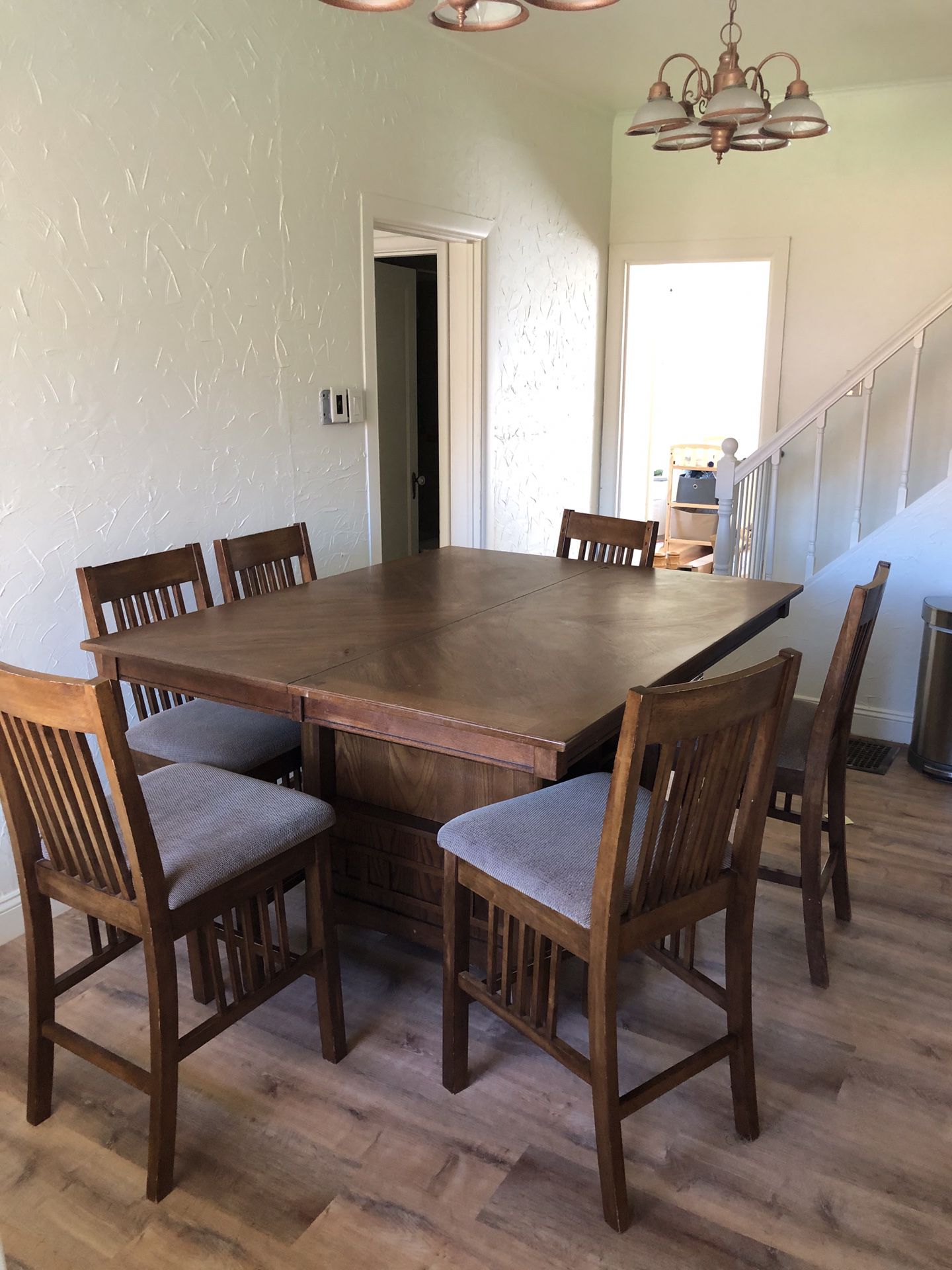 Bar height dining room table with 6 chairs