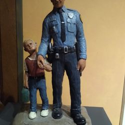 1988 Rare Handpainted Michael Garman To Protect & Serve Policeman Boy Sculpture (Rare) 