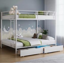 White Full Over Full Bunk Bed With Two Storage Drawers