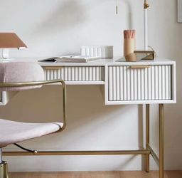 Beautiful West elm Quinn Desk (52") in Haze with Antique Brass legs