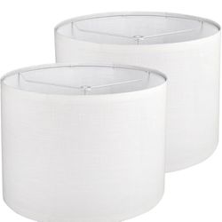 Fabric Lamp Shades Set of 2 White Textured Drum Lamp Shade 12.5”x8.5”