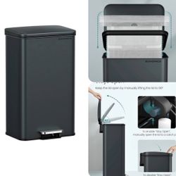 Kitchen Trash Can, 10.5 Gallon (40 L) Garbage Can, Large Step Trash Bin with Lid, Stainless Steel, Soft Close, 15 Trash Bags Included, Cha