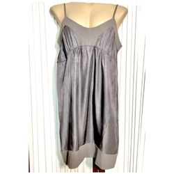 MK2K designer brand Grey Silk Shift Dress w Crepe Silk Trim sz M