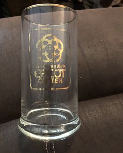 Walt Disney World Epcot Center Vintage Gold Trimmed Logo Glass Souvenir Cup