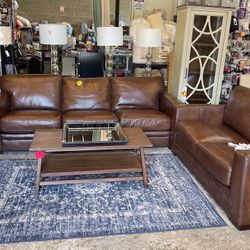 Brown Leather Sofa & Loveseat $1400 Will Sell Separate 