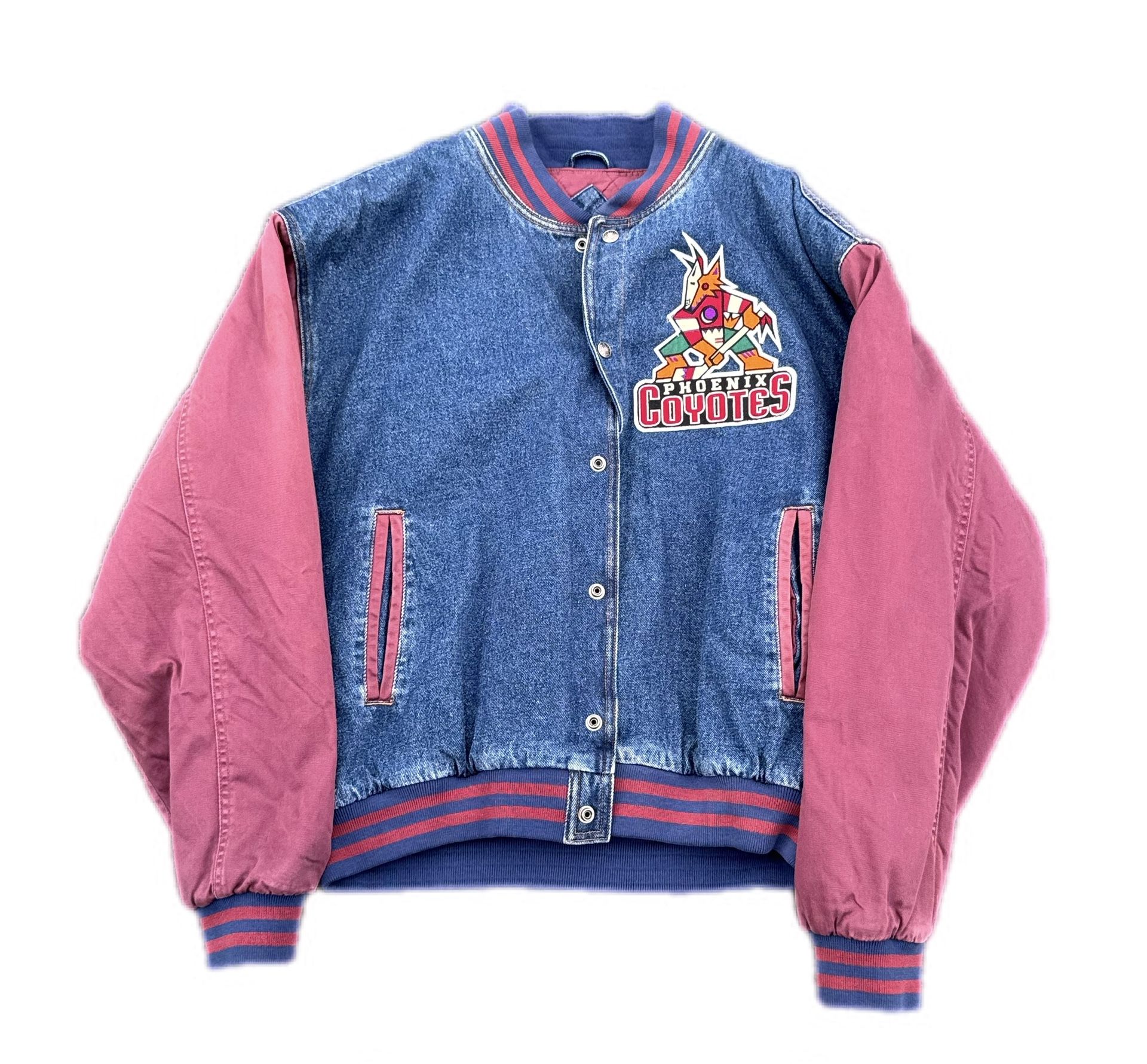 Vintage Phoenix Coyotes Denim Snap Up Jacket NHL Hockey Jean 90s Large