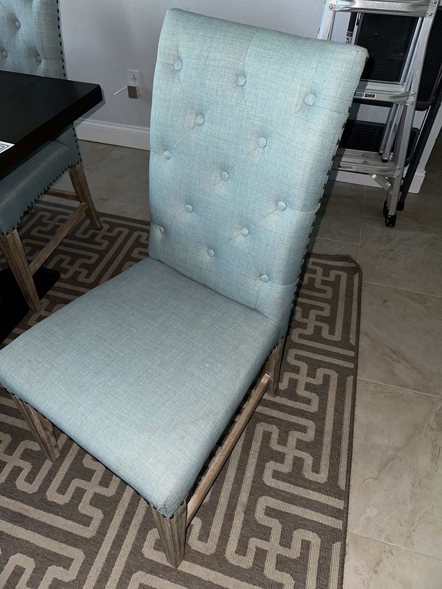 AVAILABLE $50 Per Chair - Accent Chair, Fabric Tufted Blue Green Teal Sea Foam Green Dining Chairs
