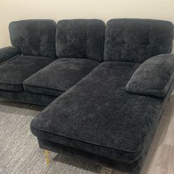 L Shaped Sectional Sofa, 83" Chenille Fabric Upholstered Tufted Couch, 3 Seats Wide Chaise Lounge for Living Room Black