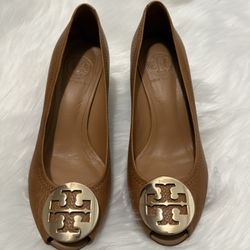 Tory Burch Brown Leather Sally Wedge Pump