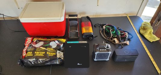 Cooler , Can Crusher, Bluetooth Speakers, Gas Mask, Bungee Cords, Flashlight Combo Set
