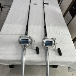 Avet Pro 50EXW 50 2 Speed on New Daiwa Tanacom 40-100lb Bent But Swivel Tip Rods