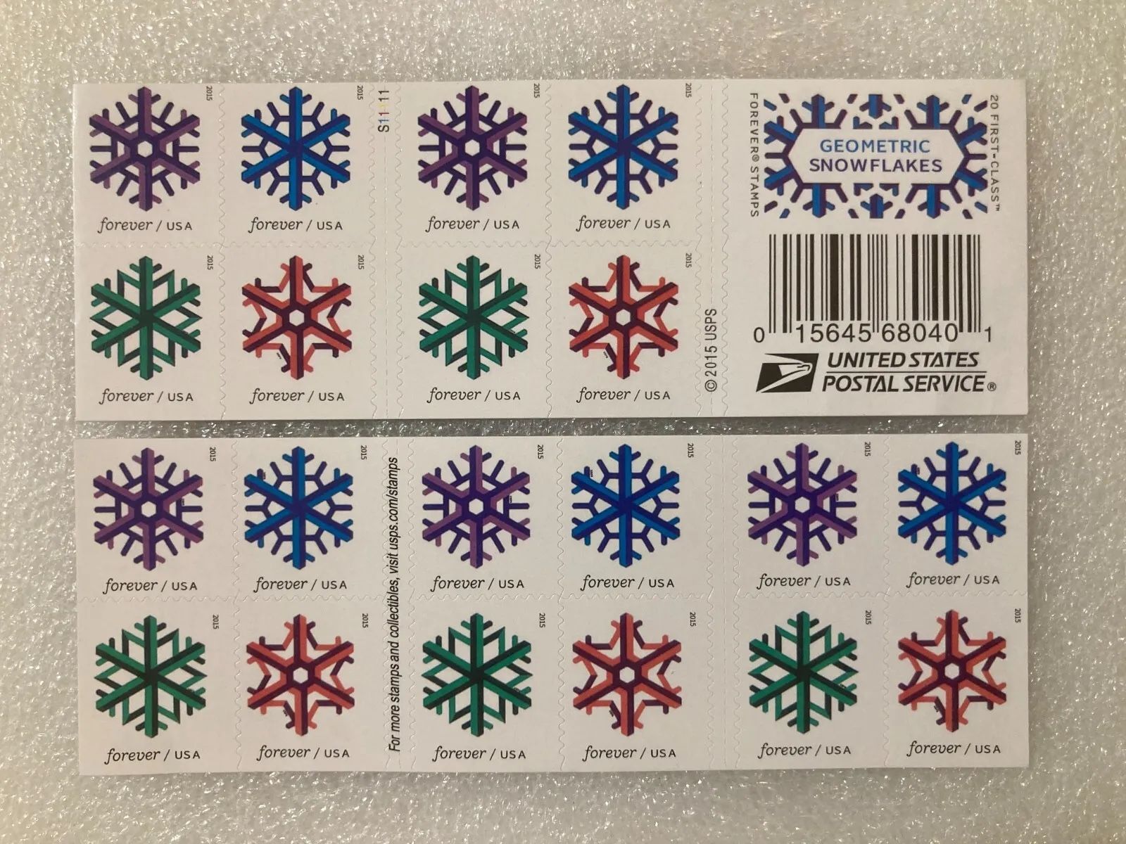 1000 Geometric Snowflakes Holidays 2015 Forever Stamp