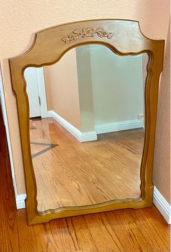 Vintage French Provincial Wood Framed Wall Mirror – 37” H x 26” W