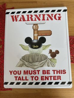 Disney Parks Star Wars YODA Embossed Metal Sign Warning Must Be Tall Mickey Ears