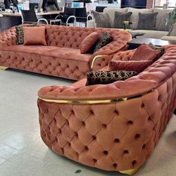 LUPINO ORANGE VELVET SOFA & LOVESEAT