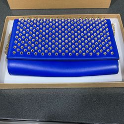 Christian Louboutin Paloma Blue Leather Spike Clutch $999.99