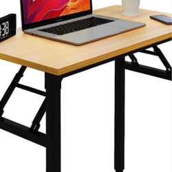 Need Folding Desk Small Desk 31 1/2" No Assembly Foldable Computer Desk for Small Space/Home Office/Dormitory,Teak&Black Frame

