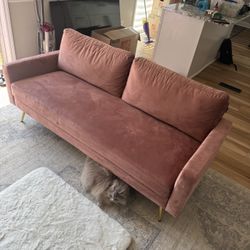 Pink Velvet Couch- Like New - Gold Legs 