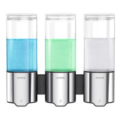 AIKE Triple Automatic Soap and Shower Dispenser Wall Mount 3 Chambers IPX7 Waterproof 3 x 17 fl oz. Polished Stainless Steel