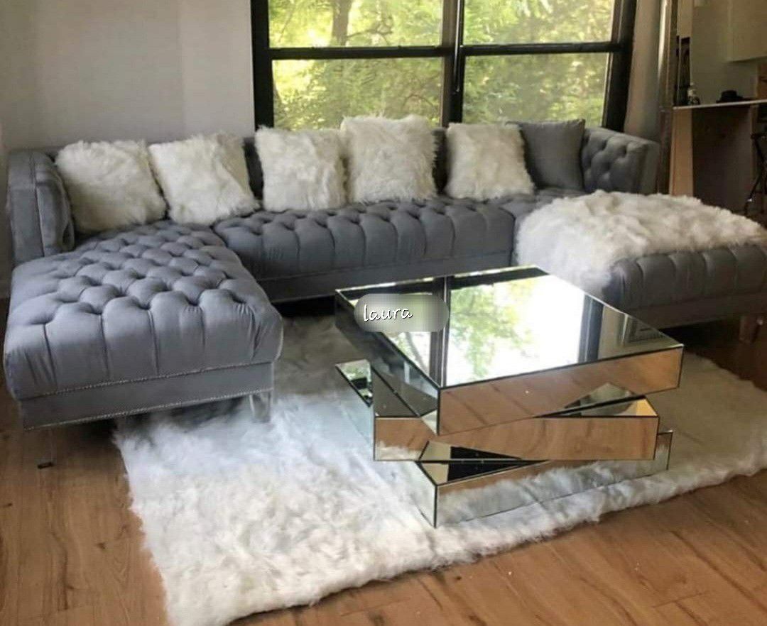 
🌇ASK DISCOUNT COUPOn<New Furnitures sofa loveseat living room set sleeper couch daybed <parada Gray Velvet Double Chaise Sectional 