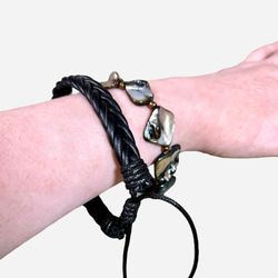 Two Bracelet Combo Leather Shell Unisex Adjustable Size