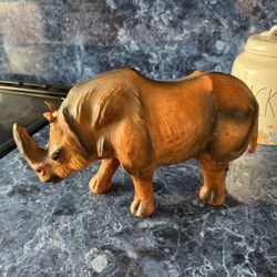 Hand-Carved Solid Wood Rhino Sculpture – 12” Safari Decor (Rhinoceros)