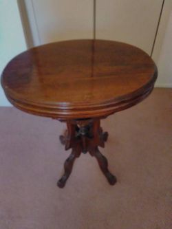 Wood table with unique base