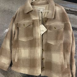 Beige Checkered Flannel Coat