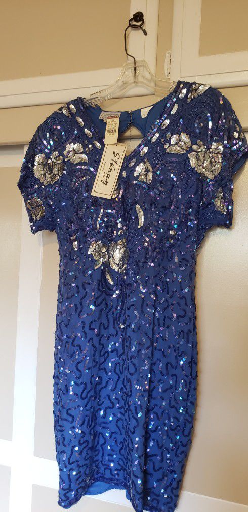 Stenay Beaded Dress Sz 8 NWT Royal Blue