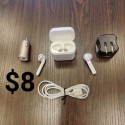 Wireless Bluetooth Earbuds kit Earbuds + charger case + cable + car outlet charger + compact adapter charger brick
