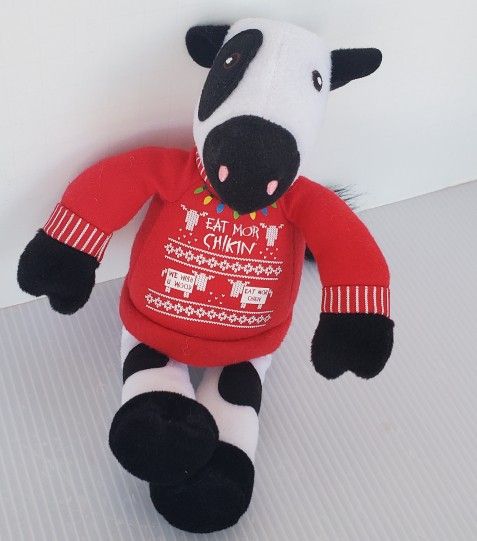 Chick Fil A 9” Plush Cow EAT MOR CHIKIN Ugly Sweater 2018 Christmas Holiday