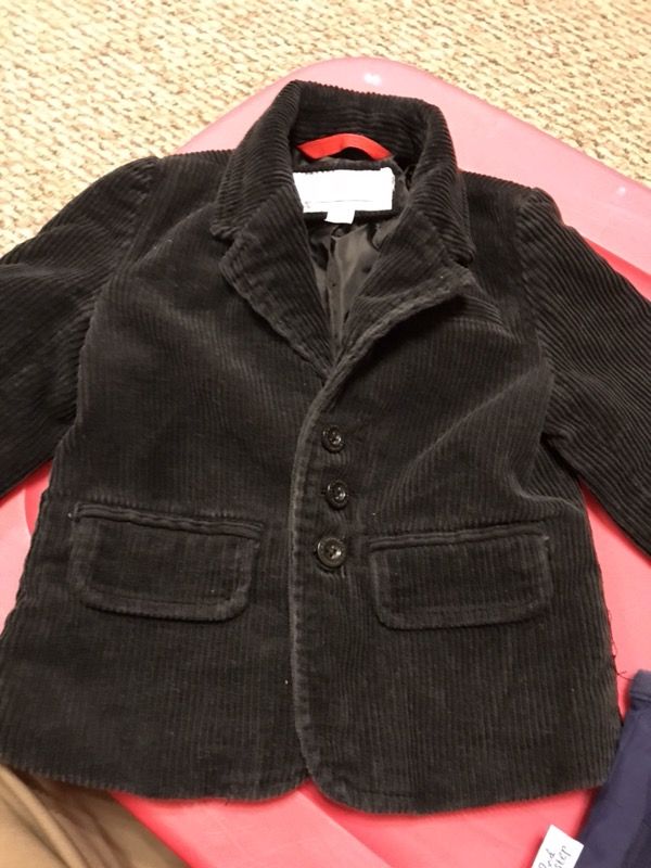 12month Black corduroy suit coat with brown elbow patches