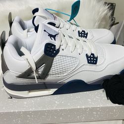 Air Jordan 4 “Midnight Navy” Retro OG Sneakers – White, Navy & Cement Grey Basketball Shoes (Men’s Size [10,9.5]) 
