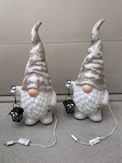 Christmas Blow Mold Gnome Light up Set of 2