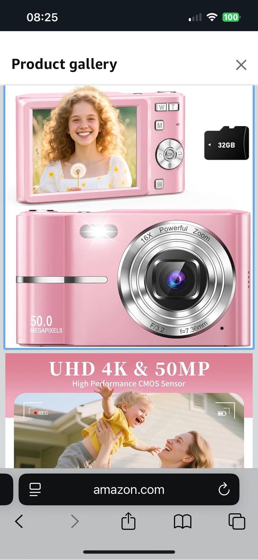 Digital Camera, Cameras for Kids, UHD 4K Point and Shoot Digital Cameras with 32GB Card, 16X Zoom, Anti-Shake, Date Stamp, Compact Small Cameras for P